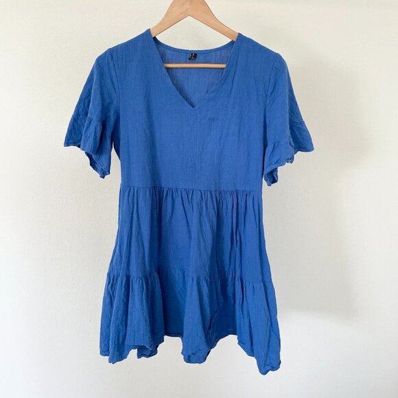 FancyInn Royal Blue V-Neck Babydoll Dress - Picture 1 of 5